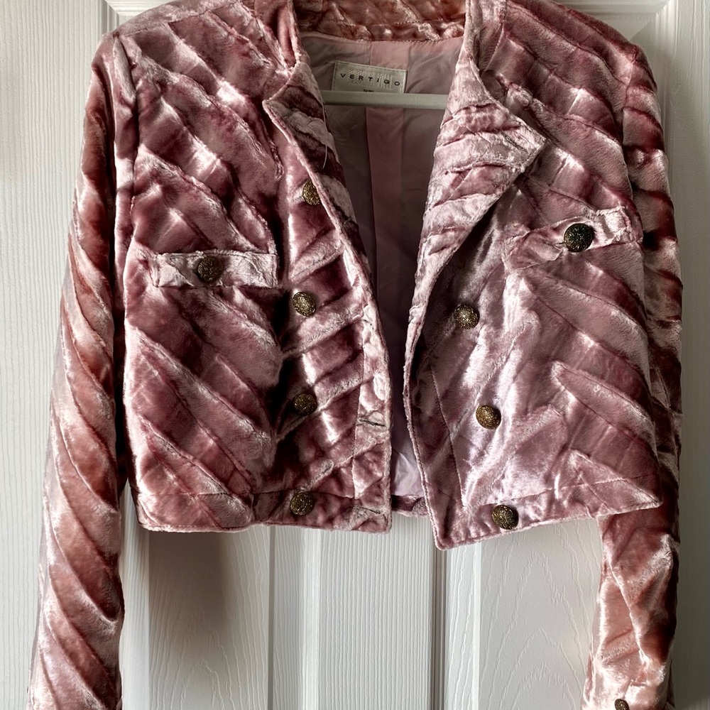 Vintage Vertigo Paris Crushed Velvet Jacket Size M Brass Buttons Coquette